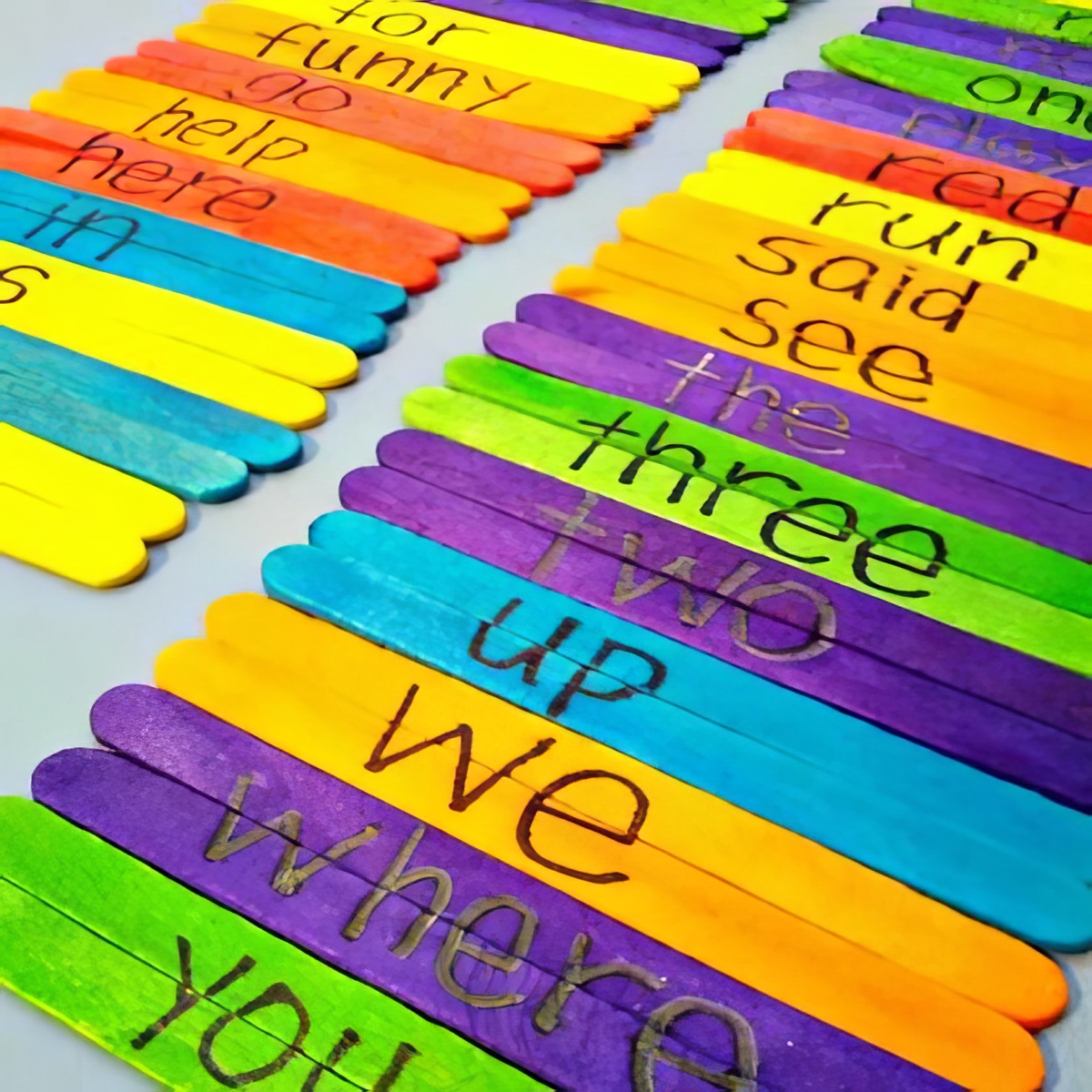 popsicle sticks with matching words