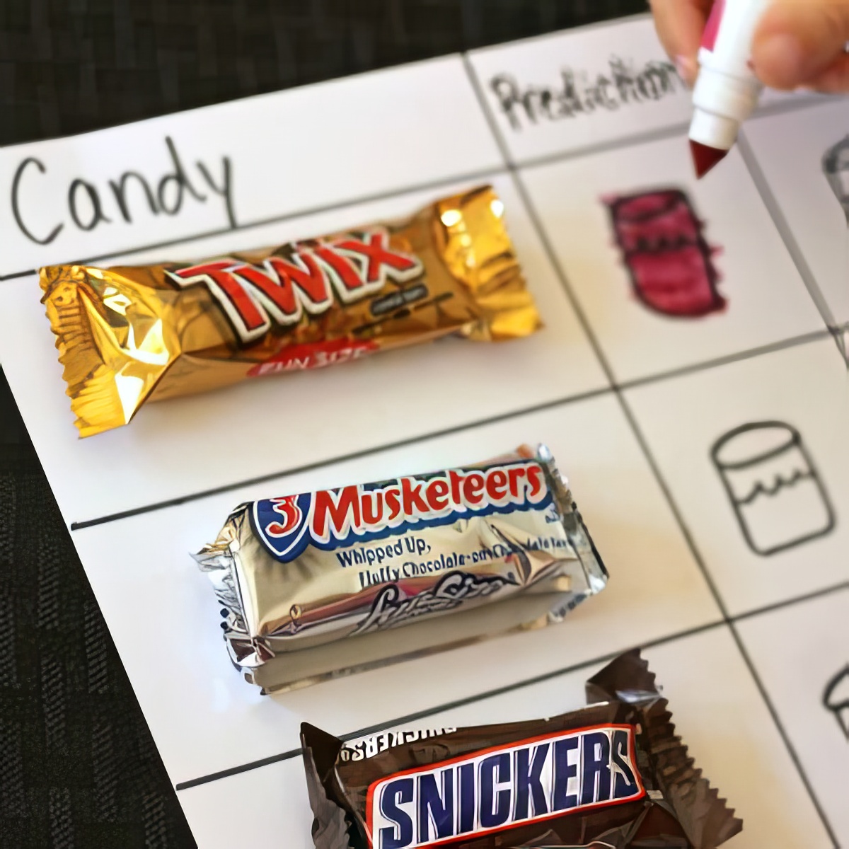 Which do you think will float or sink on this super awesome and fun candy bar experiment!