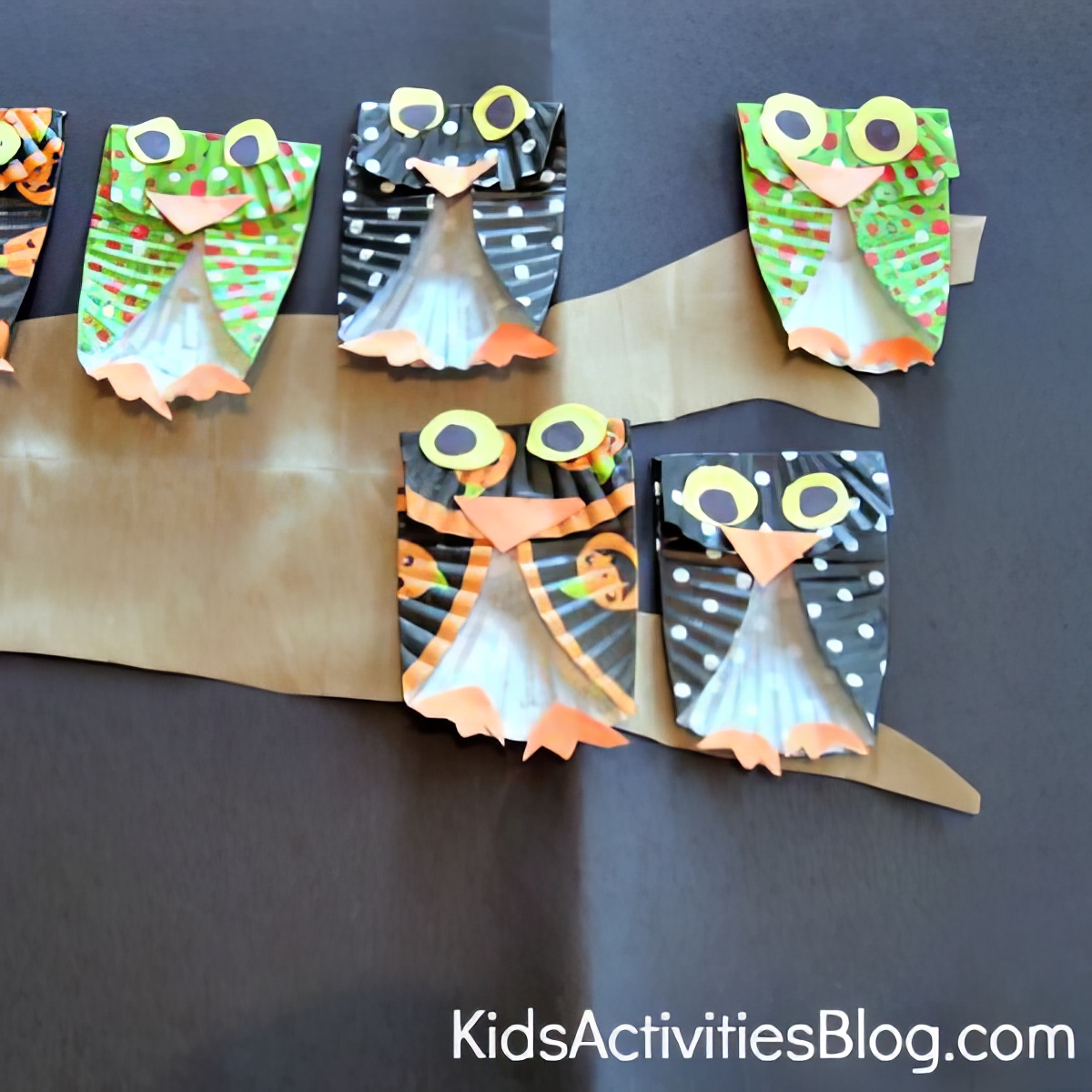 cupcake liners shaped in owls - as halloween activities for 4 year olds
