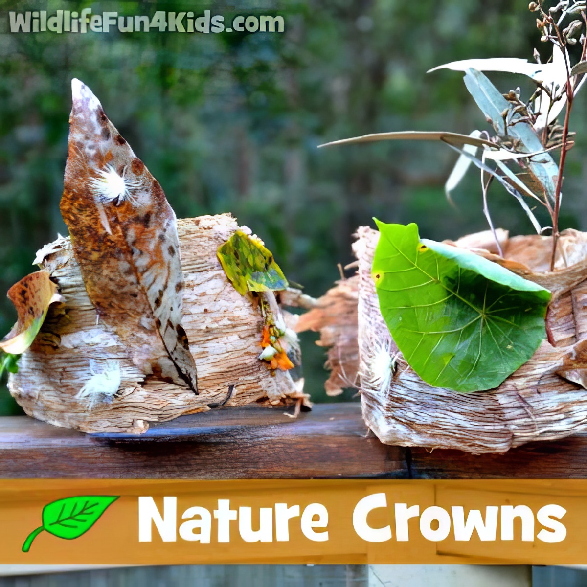 nature crowns, 13-leafy-crafts-and-activities-for-kids, creative leaf crafts for kids