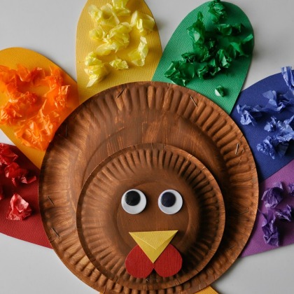 Colorful tissue paper turkey to make with the kids!