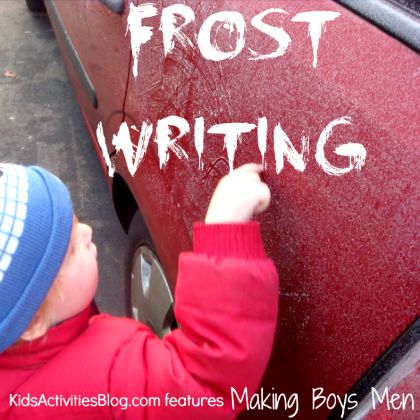 toddler writing on frosted car as outdoor games to burn off steam