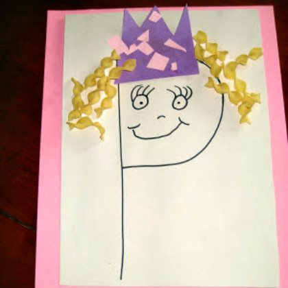 pasta princess - drawing of a princess or girl with curly pasta hair