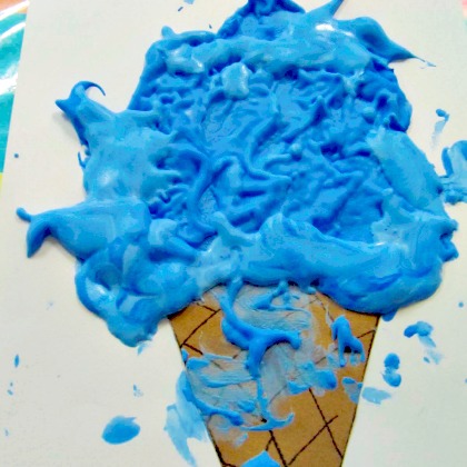 Messy Puffy Paint Ice Cream Cones craft with the kids!