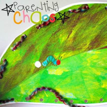 Threading Yarn on a Caterpillar Bitten Leaf for preschoolers!
