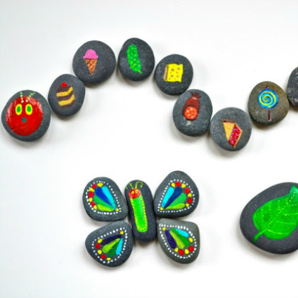 painted rocks caterpillar for preschoolers!