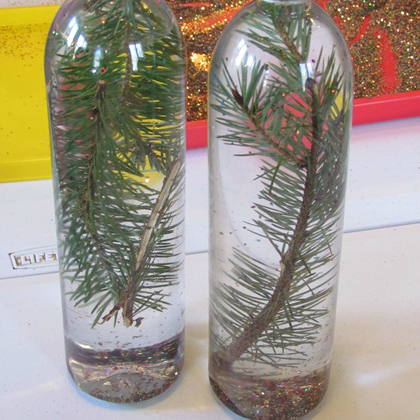 pine branches. Awesome Pine Needles Discovery Bottle. Sensory Bottle. 
