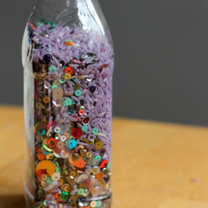 sequins and rice,  sensory bottles for toddlers, toddler activities, creative bottles, DIY sensory bottle ideas
