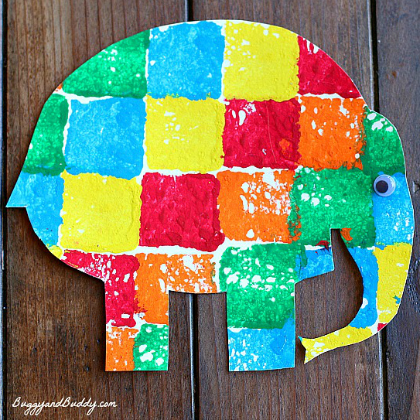 Sponge-Painted Elmer The Elephant for kindergarteners!