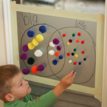 sticky wall, Pom-Pom Activities for Toddlers, Play ideas for toddlers, kids crafts, kids activities
