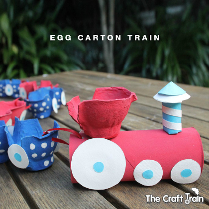 Red and Blue Egg Carton Train Craft