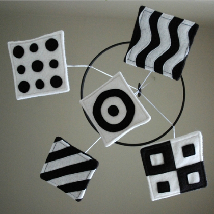 black and white shapes mobile, 25 Homemade Mobiles for Babies