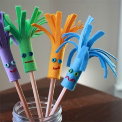 fringe toppers, playful pencil toppers for kids