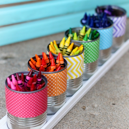Recycled Cans Crayons Holder for the kids!
