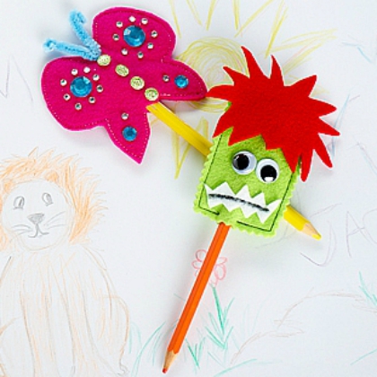 silly sewn toppers, playful pencil toppers for kids