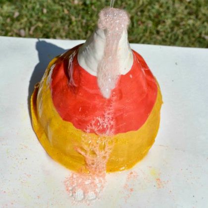 Candy Corn Volcano Fall Stem Ideas with the kids!