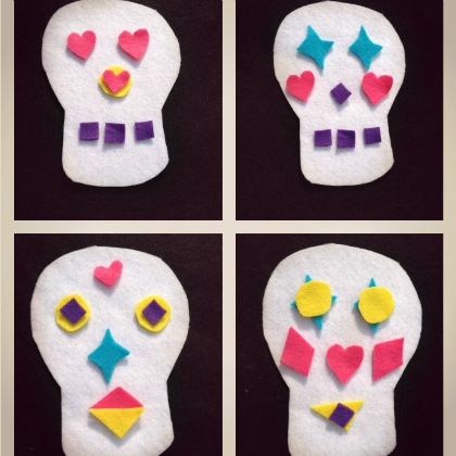felt skulls craft. Day of the dead craft for kids. 