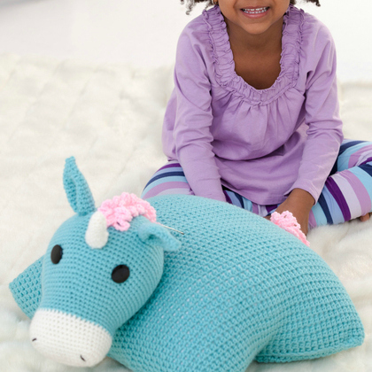 crocheted unicorn pillow