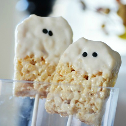 ghosts, rice krispies, snack ideas, snacks for kids, rice krispie snacks for kids, easy snacks, cereal snacks