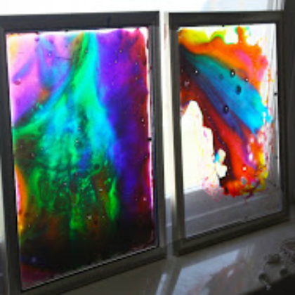 fluid window stained glass made from glue and food coloring