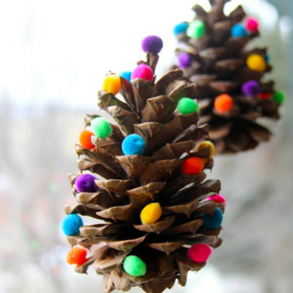 pom poms and pinecones-ornament