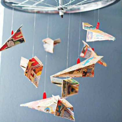 Easy airplane mobile as paper plane crafts for kids