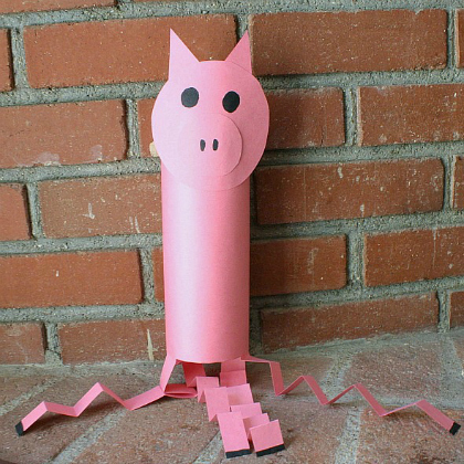 construction paper piggy craft. Paper Roll Piggy Project. Pink Pig Craft