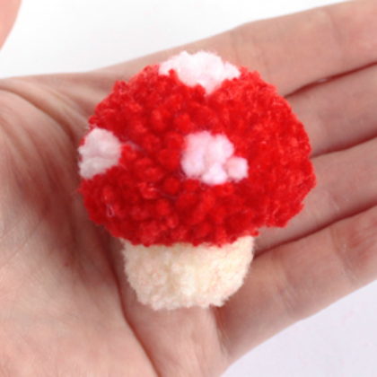 Mushroom Pom Pom Craft. Super Mario  Mushroom Pom Pom Craft for Kids. Red Mushroom Pom Pom Craft