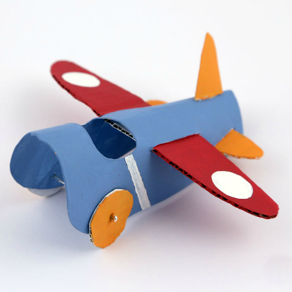 toilet roll core made into an airplane as paper plane crafts for kids