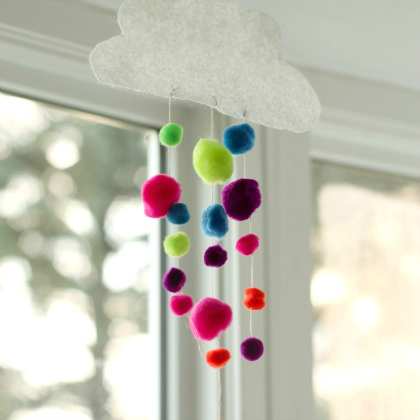 Colorful Raincloud Pom Pom Craft- Colrful Raindrops