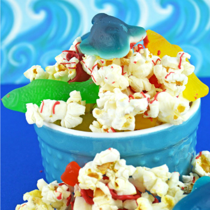 shark bait popcorn, Popcorn Recipes, Yumtastic Popcorn Recipes For Kids, Popcorns, how to cook popcorn, cute popcorn recipe, food for kids, kid's snacks, snack ideas for kids