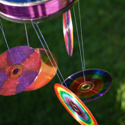 Colorful Wind Chime Craft for Kids made of old CDs and strings