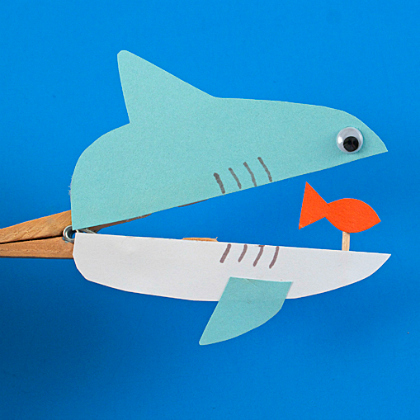 clothespin shark, Shark Crafts, scary-fun shark crafts for kids, animal crafts, fish crafts for kids