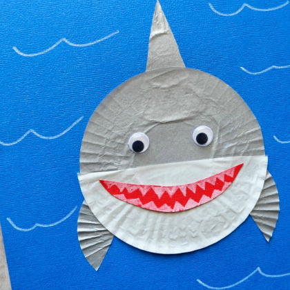 cupcake liner shark, Shark Crafts, scary-fun shark crafts for kids, animal crafts, fish crafts for kids