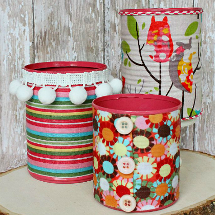 fabric covered cans, Tin Can Craft, recycled cans, recycling projects, ways to recycle cans, can projects for kids, tin can projects for children, ways to recycle cans, can crafts for kids
