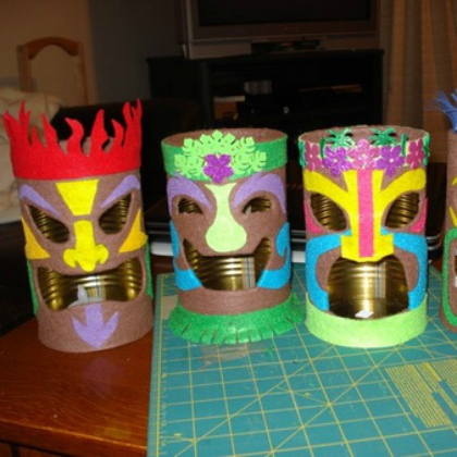 tiki faces, Tin Can Craft, recycled cans, recycling projects, ways to recycle cans, can projects for kids, tin can projects for children, ways to recycle cans, can crafts for kids