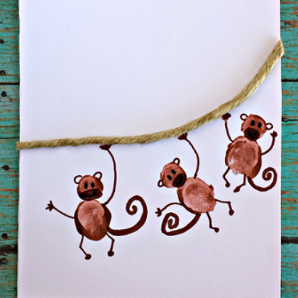 fingerprint monkey craft. 3 little monkeys. card with monkeys
