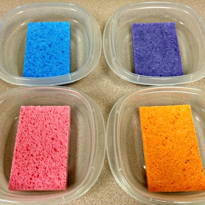 Glue sponge container, 25 Spunky Sponge Crafts and Activities for Kids, Sponge ideas. ways to play with sponge, how to play with sponge. sponge activities