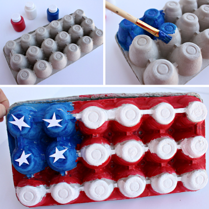 4th of July Egg Carton Flag Craft. Red, Blue and White USA Flag. Memorial Day, Independence Day
