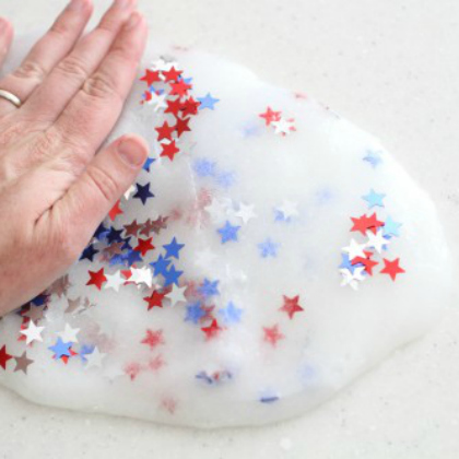 Star Spangled Slime 4th of July Craft. Red, Blue and White. USA Flag. Memorial Day, Independence Day