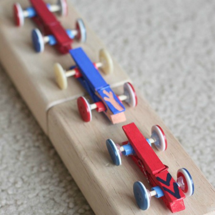 Clothespin and Button Car Craft for Kids. Wooden Clothespin Craft