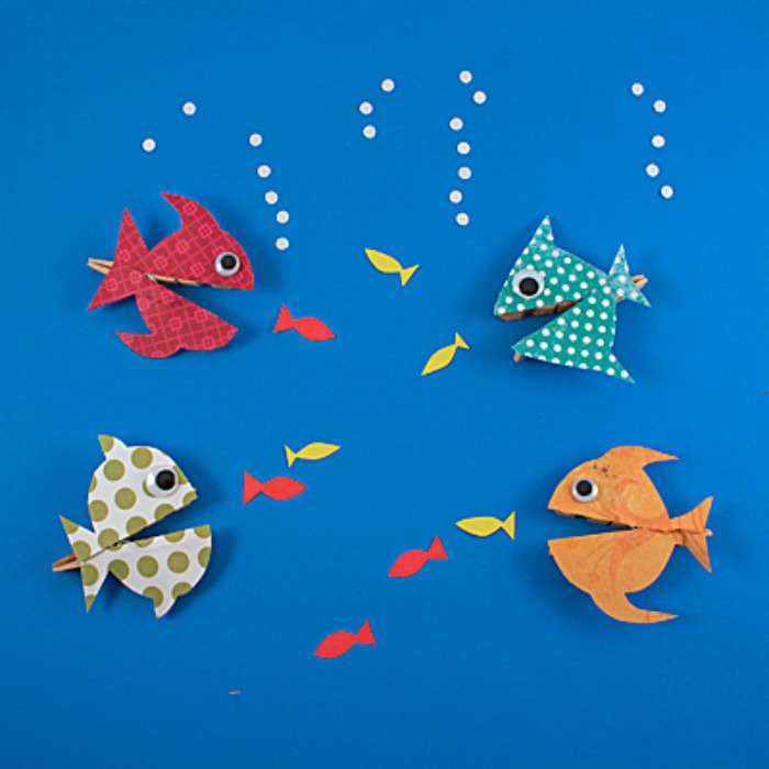 Clothespin Crafts: Hungry Fish. Clothespin School of Fish. Craft for Kids. Wooden Clothespin Craft