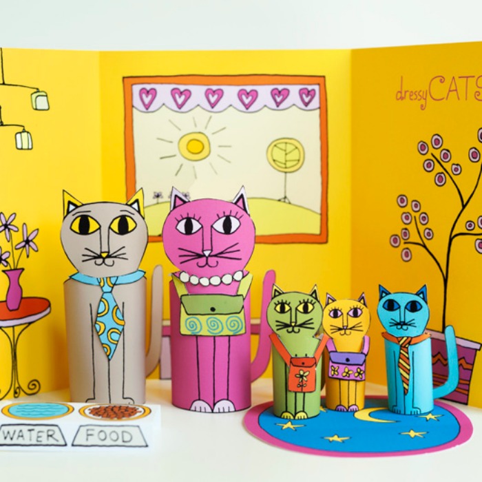 Cat Paper Dolls Craft. The Dressy Crafts.