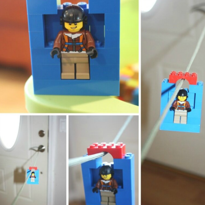 Lego Zipline Activity For Kids with Lego Man