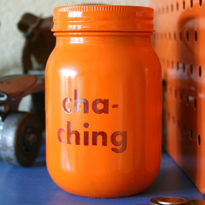 Cha-Ching Mason Jar Piggy Bank for kids!