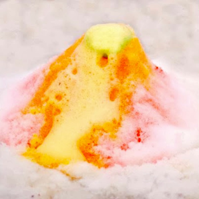 snow volcano, Super Awesome and Cool Winter Science Experiments