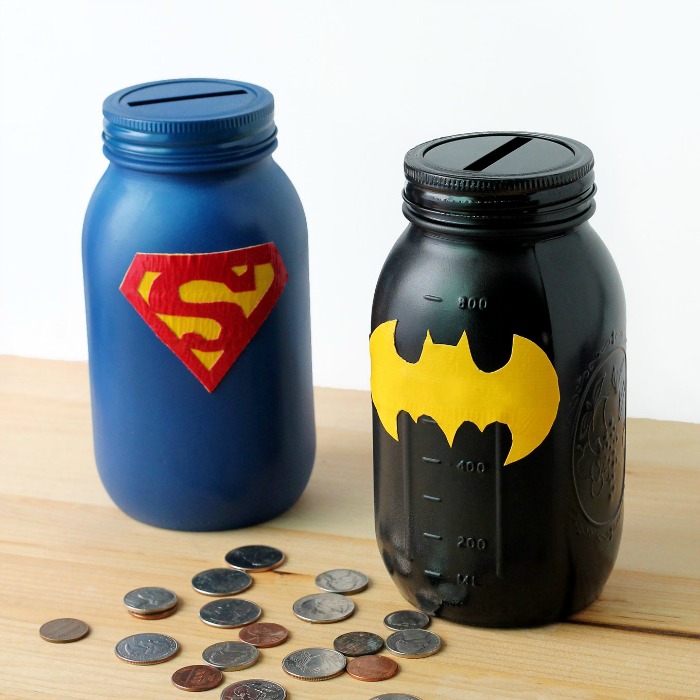Mason Jar Superhero Coin Bank for kids!