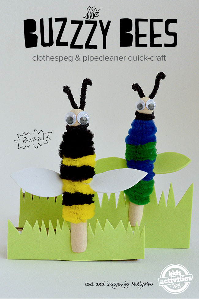 Clothespin Bee Friends Crafts for kids-craft-fun-DIY-easy