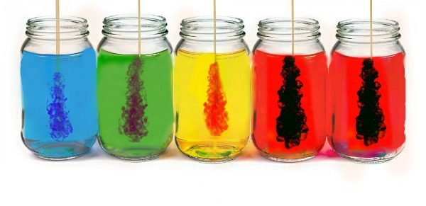 colorful Kool-Aid rock candy in jars