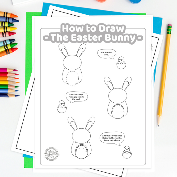 How to Draw Easter Bunny Tutorial from Kids Activities Blog - Play Ideas - cool pdf pages from Easter bunny drawing lesson for kids
